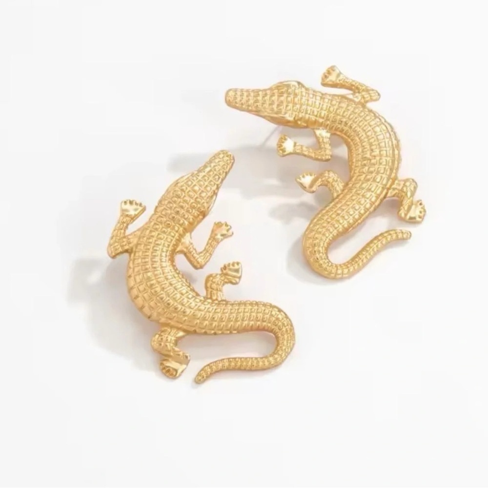 Alligator Gold Textured Statement Earrings - Picture 8 of 15